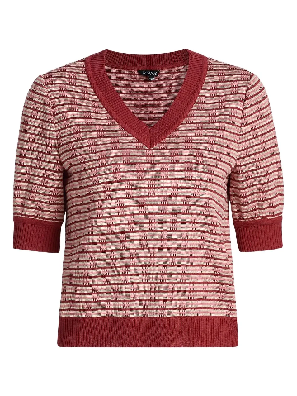 Misook Women's Striped Knit Short-Sleeve V-Neck Top
