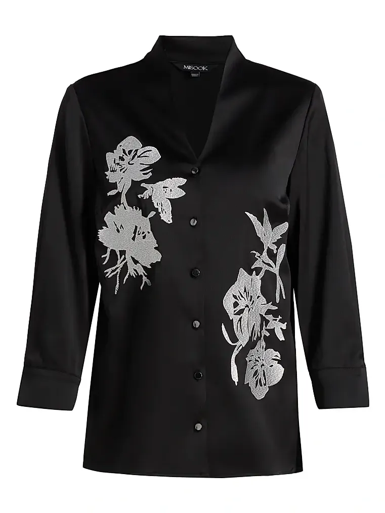 Women's Floral-Embroidered Crepe De Chine Blouse