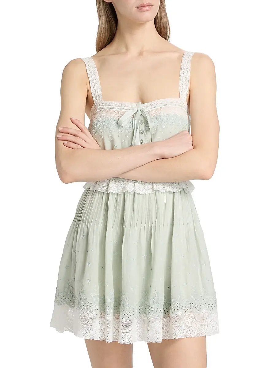 LoveShackFancy Women's Hadlee Eyelet Cotton A-Line Minidress | Thumbnail 3 LoveShackFancy Women's Hadlee Eyelet Cotton A-Line Minidress | Thumbnail 3