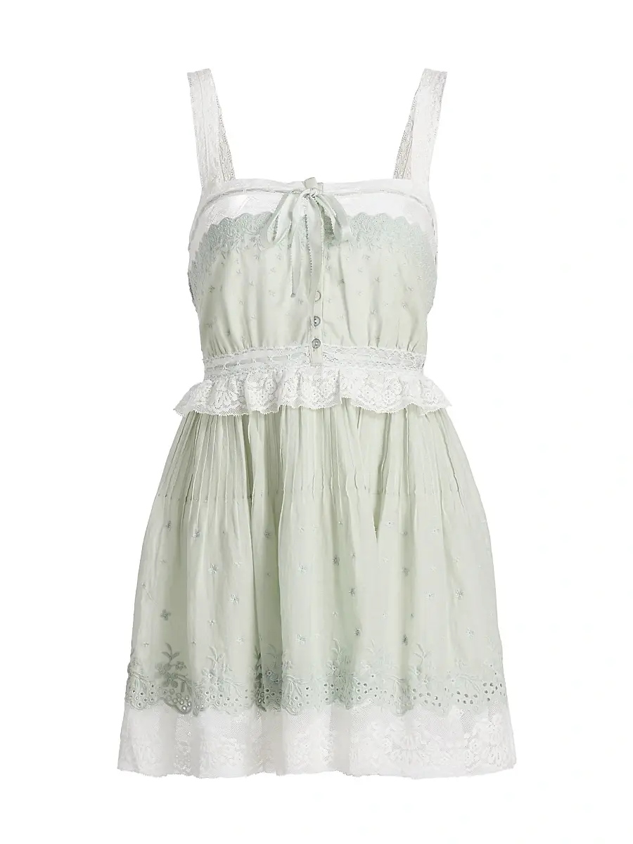 LoveShackFancy Women's Hadlee Eyelet Cotton A-Line Minidress - Eau De Nil | Image 1 LoveShackFancy Women's Hadlee Eyelet Cotton A-Line Minidress - Eau De Nil | Image 1
