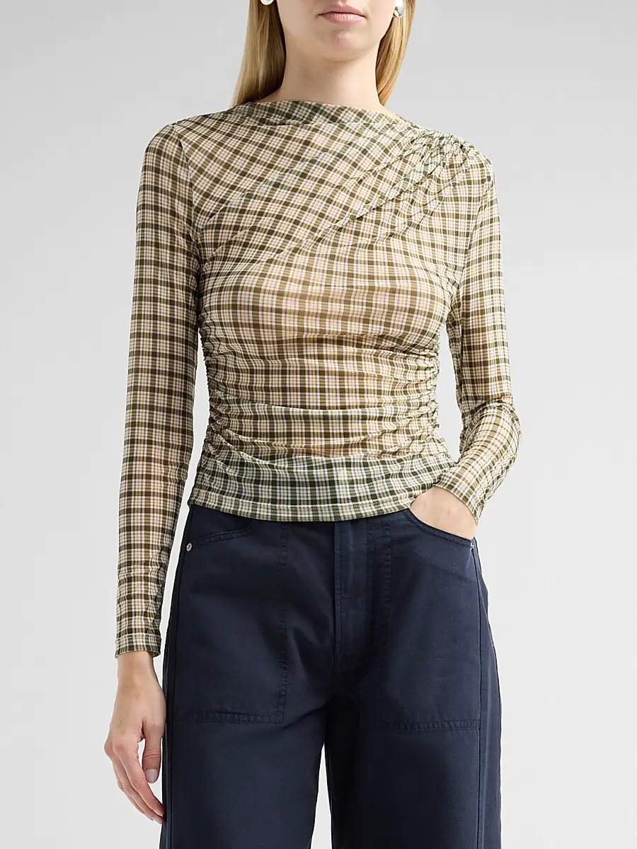 Veronica Beard Women's Nuvina Checked Draped Top | Thumbnail 4 Veronica Beard Women's Nuvina Checked Draped Top | Thumbnail 4