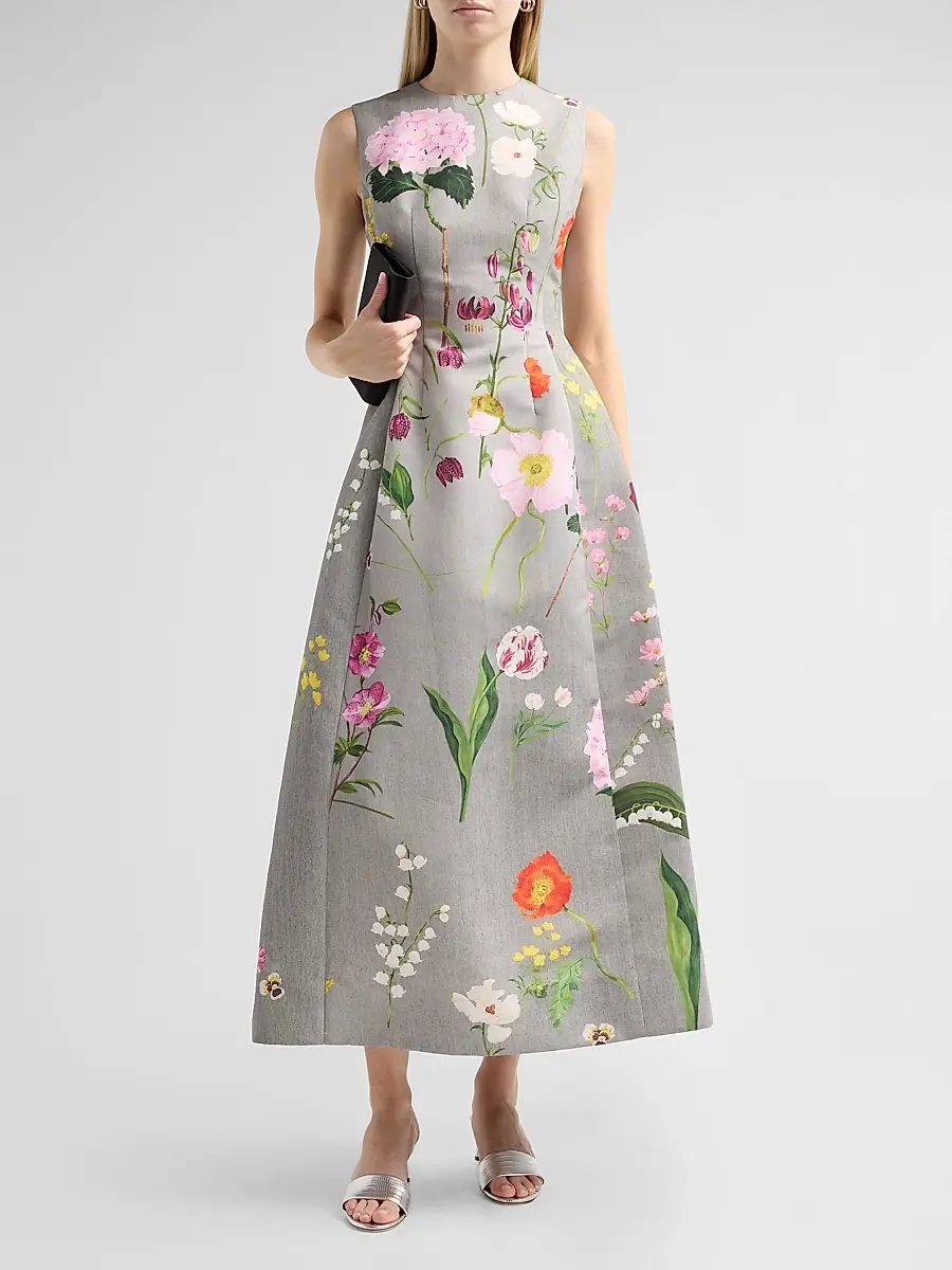 Oscar de la Renta Women's Mixed Botanical Faille Cocktail Dress | Thumbnail 2