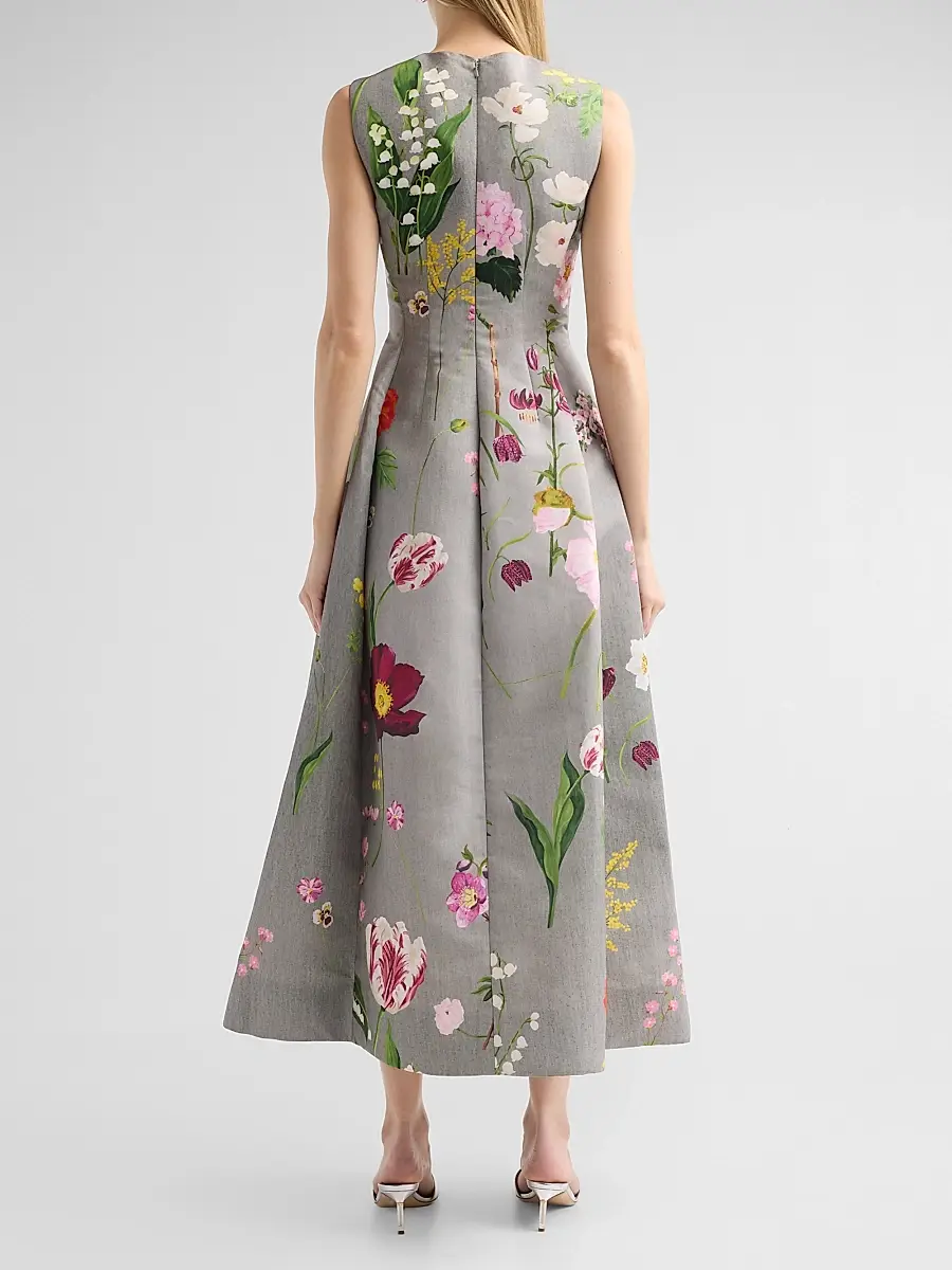 Oscar de la Renta Women's Mixed Botanical Faille Cocktail Dress | Thumbnail 3