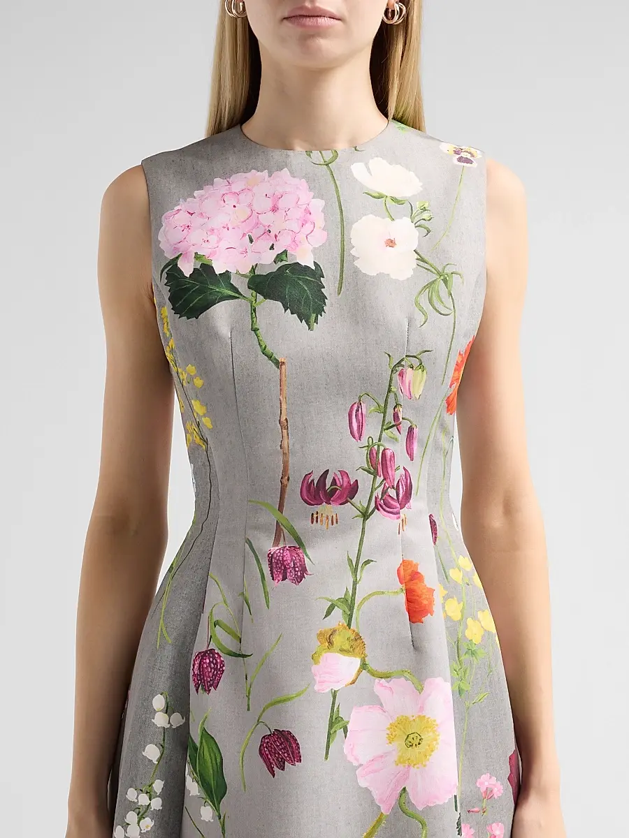 Oscar de la Renta Women's Mixed Botanical Faille Cocktail Dress | Thumbnail 5
