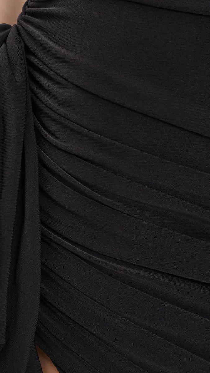 Norma Kamali Sleeveless Side Drape Mini Dress with Bow Black | Thumbnail 6 Norma Kamali Sleeveless Side Drape Mini Dress with Bow Black | Thumbnail 6