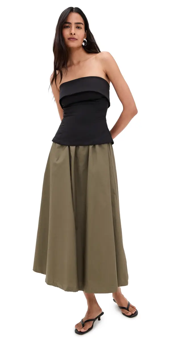 En Saison Arden Mixed Media Dress Black Olive L | Image 1 En Saison Arden Mixed Media Dress Black Olive L | Image 1