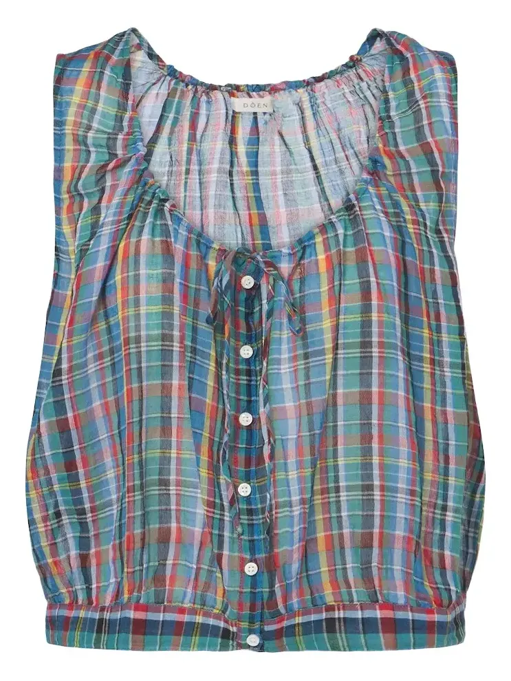 DÔEN Dôen Theo plaid cotton voile top