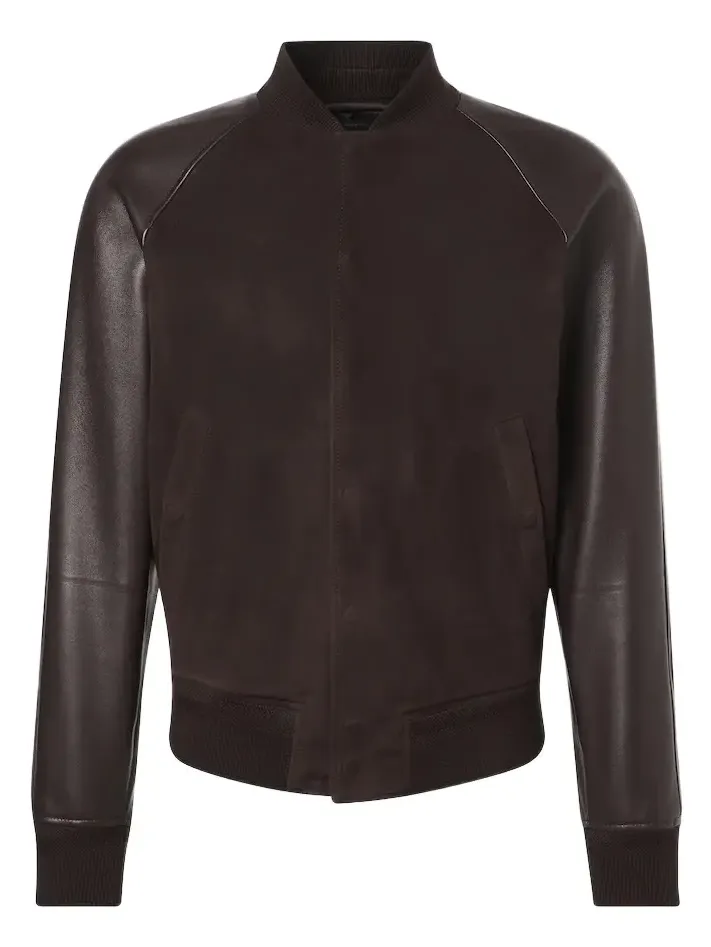 Leather and suede bomber jacket