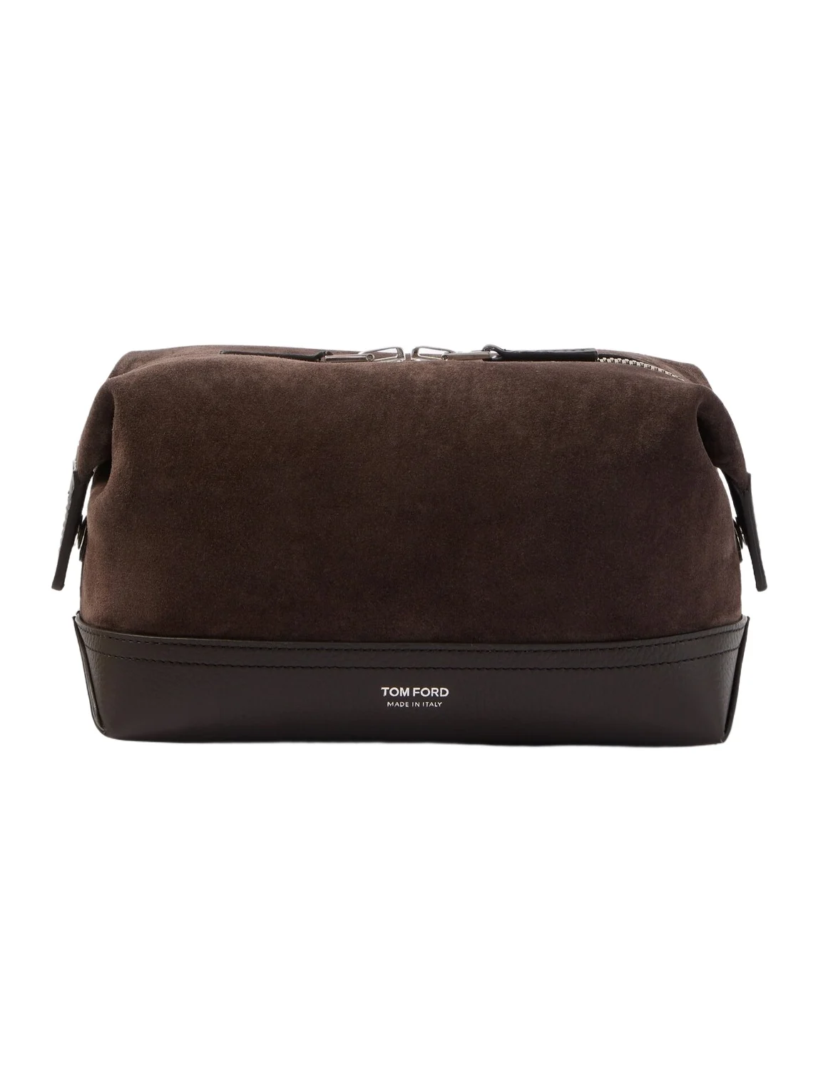 Leather-trimmed suede toiletry bag