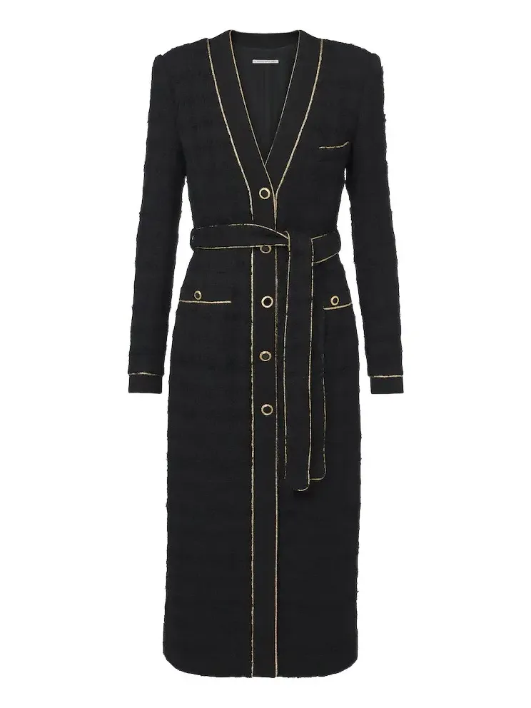 Alessandra Rich Belted cotton-blend bouclé tweed coat