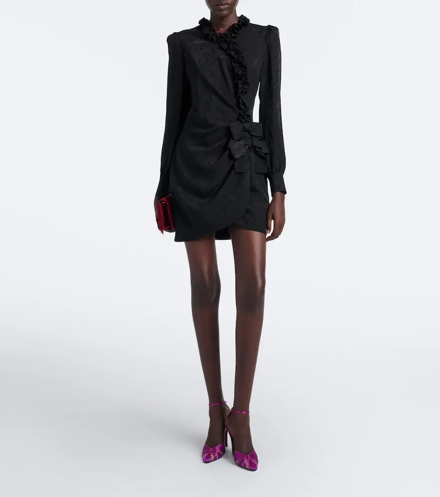 Alessandra Rich Bow-detail ruffled silk moiré minidress | Thumbnail 2 Alessandra Rich Bow-detail ruffled silk moiré minidress | Thumbnail 2