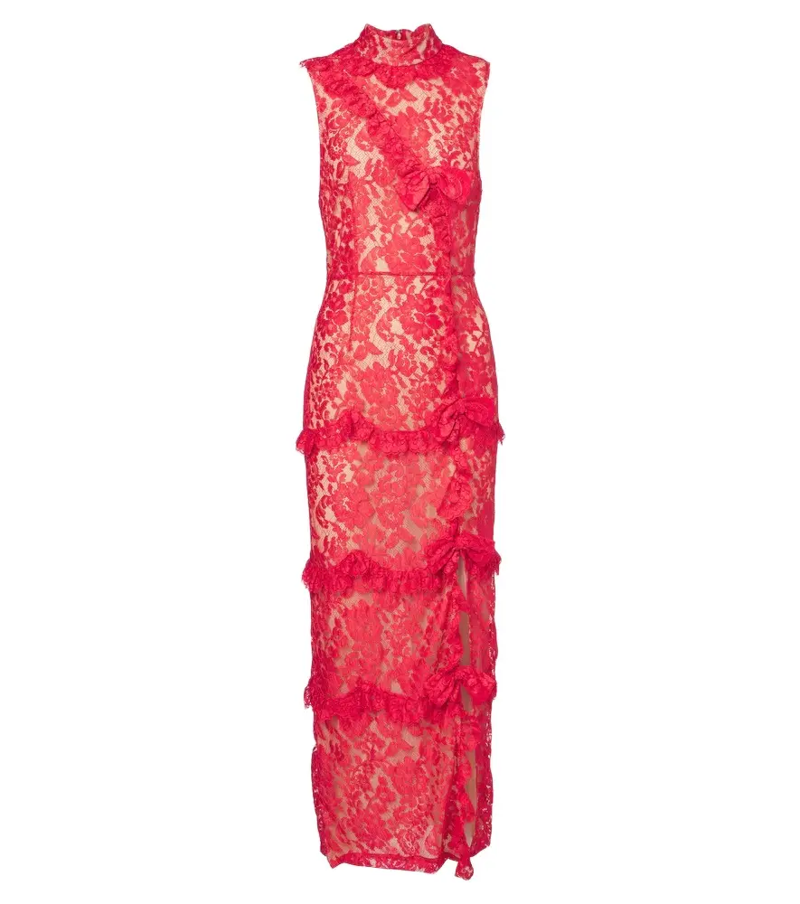 Alessandra Rich Bow-detail tiered lace cocktail dress