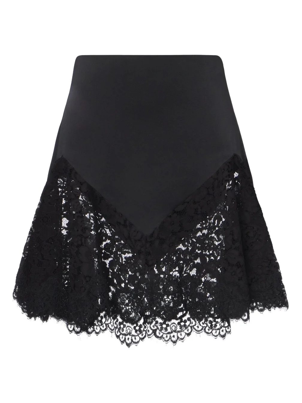 Asymmetric lace-trimmed satin miniskirt Asymmetric lace-trimmed satin miniskirt