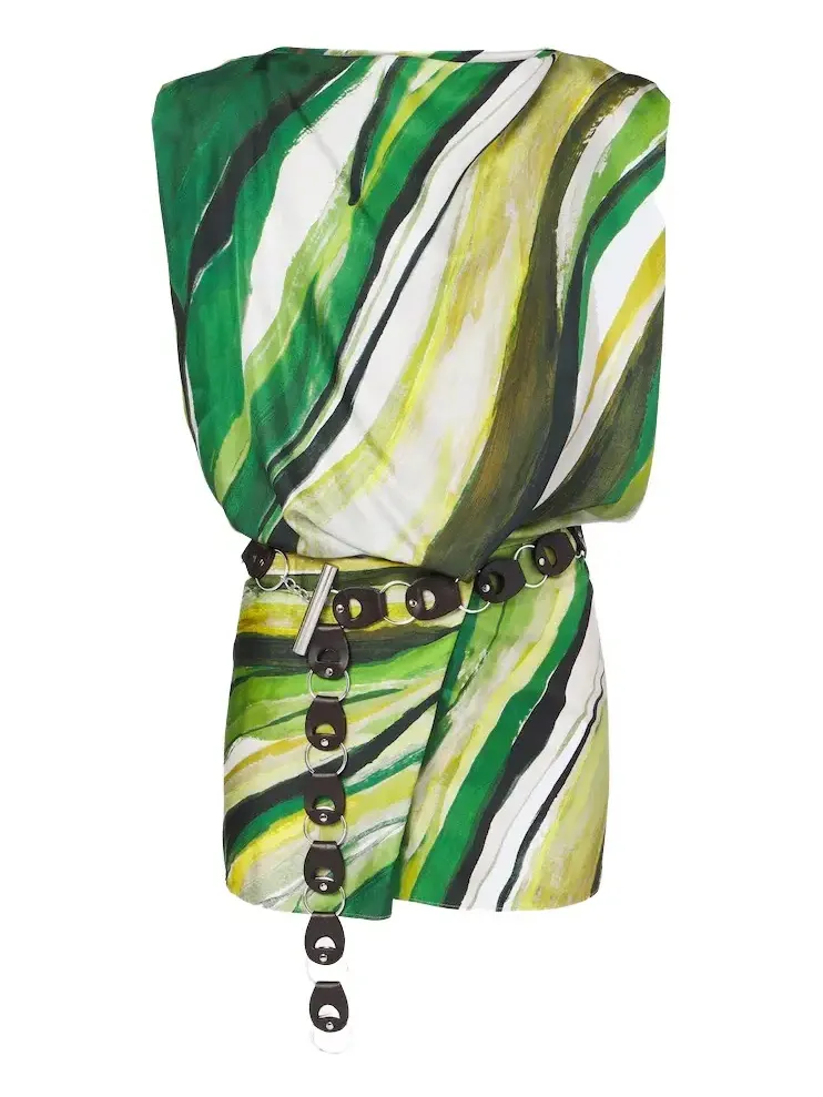 Belted printed silk minidress