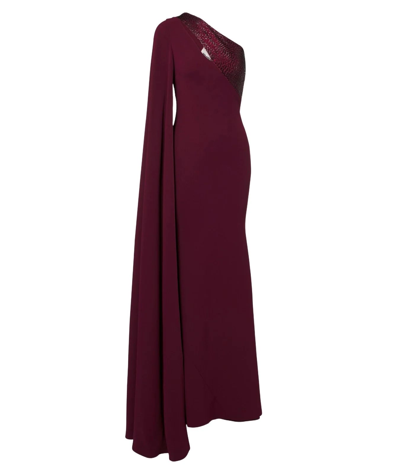 Embellished caped one-shoulder gown