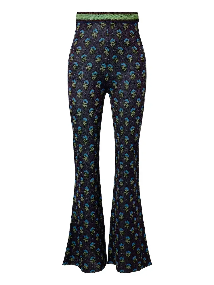 Floral jacquard flared pants