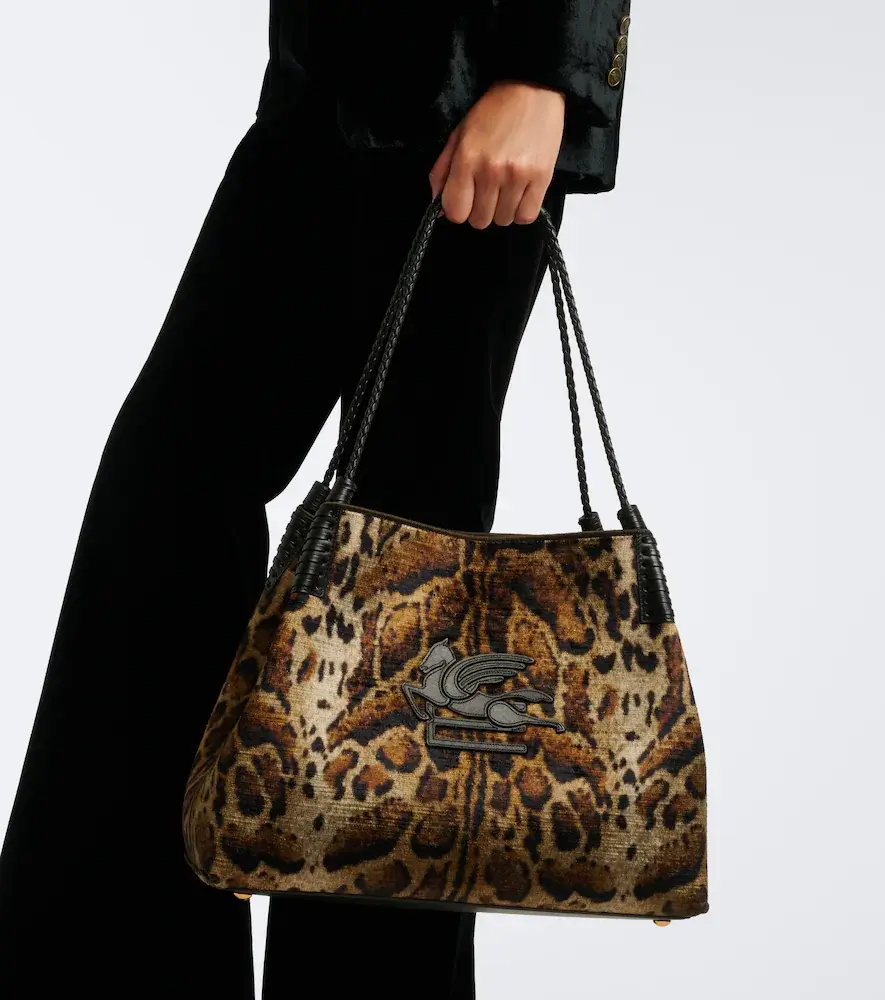 Etro Libra Large leopard-print velvet tote bag | Thumbnail 6