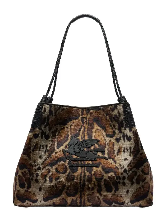 Libra Large leopard-print velvet tote bag Libra Large leopard-print velvet tote bag