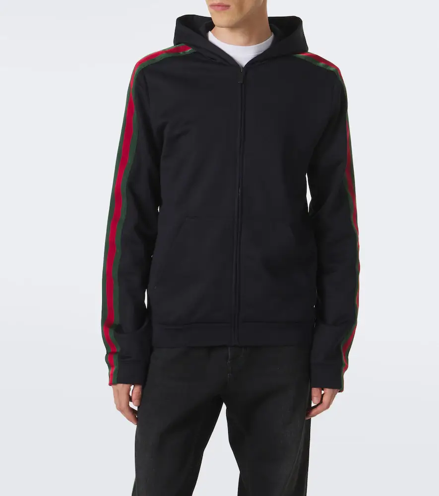 Gucci Web Stripe silk and cotton jersey hoodie | Thumbnail 3 Gucci Web Stripe silk and cotton jersey hoodie | Thumbnail 3
