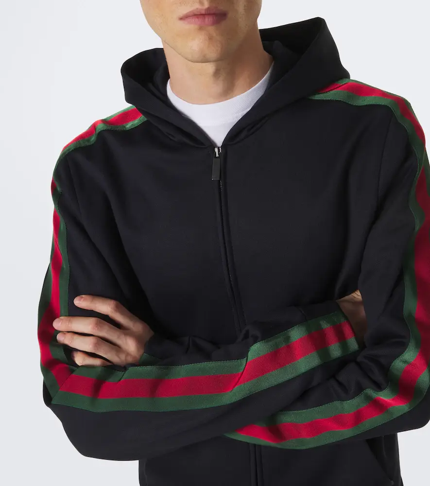 Gucci Web Stripe silk and cotton jersey hoodie | Thumbnail 4 Gucci Web Stripe silk and cotton jersey hoodie | Thumbnail 4