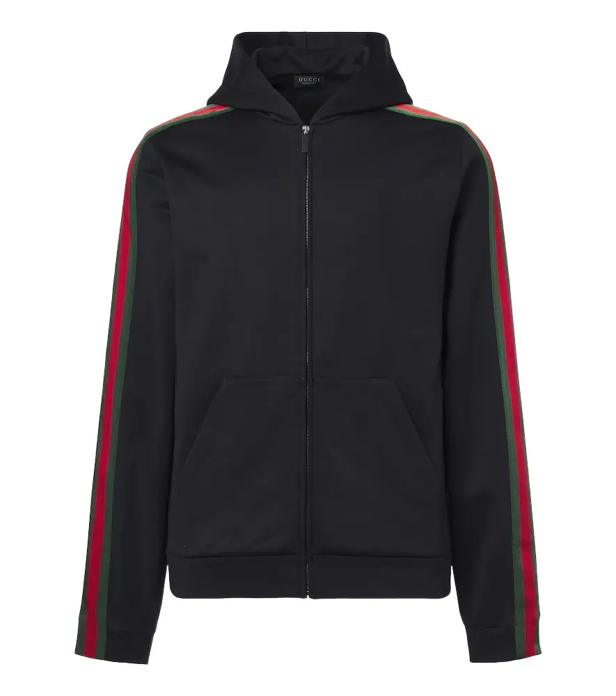 Web Stripe silk and cotton jersey hoodie
