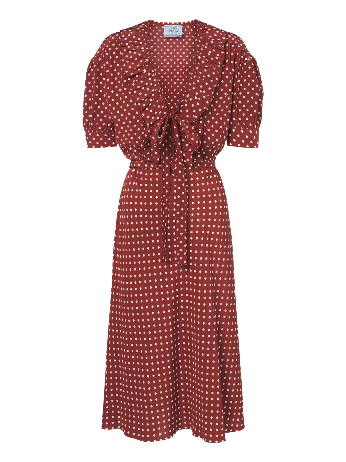 Polka-dot ruffled silk midi dress