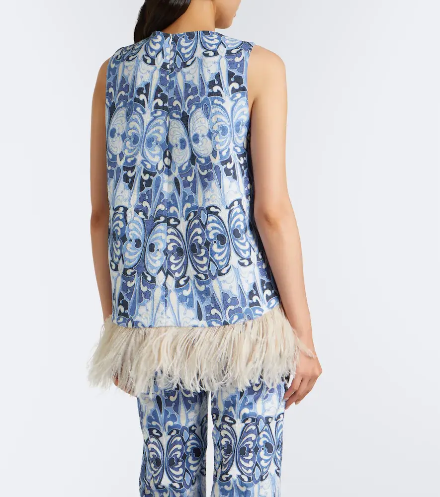 La DoubleJ La Scala feather-trimmed cotton top | Thumbnail 3 La DoubleJ La Scala feather-trimmed cotton top | Thumbnail 3