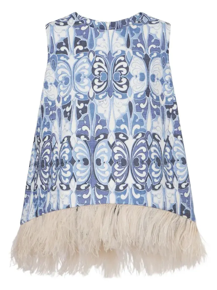 La Scala feather-trimmed cotton top