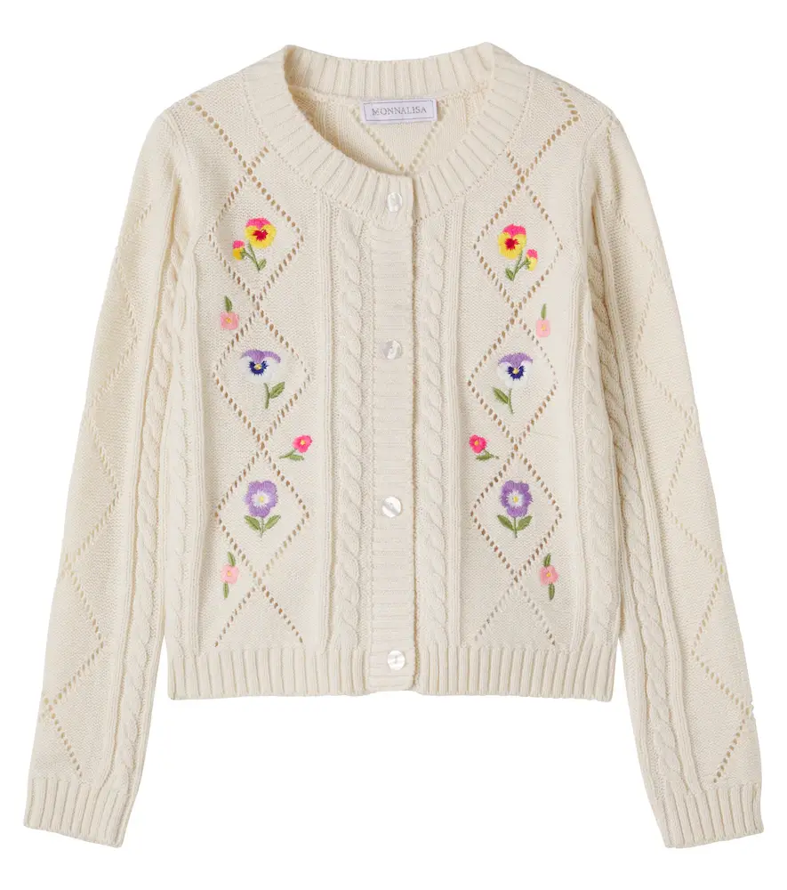 Monnalisa Floral cotton and wool cardigan | Image 1 Monnalisa Floral cotton and wool cardigan | Image 1