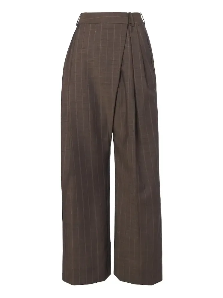 Striped pleated wool wide-leg pants Striped pleated wool wide-leg pants