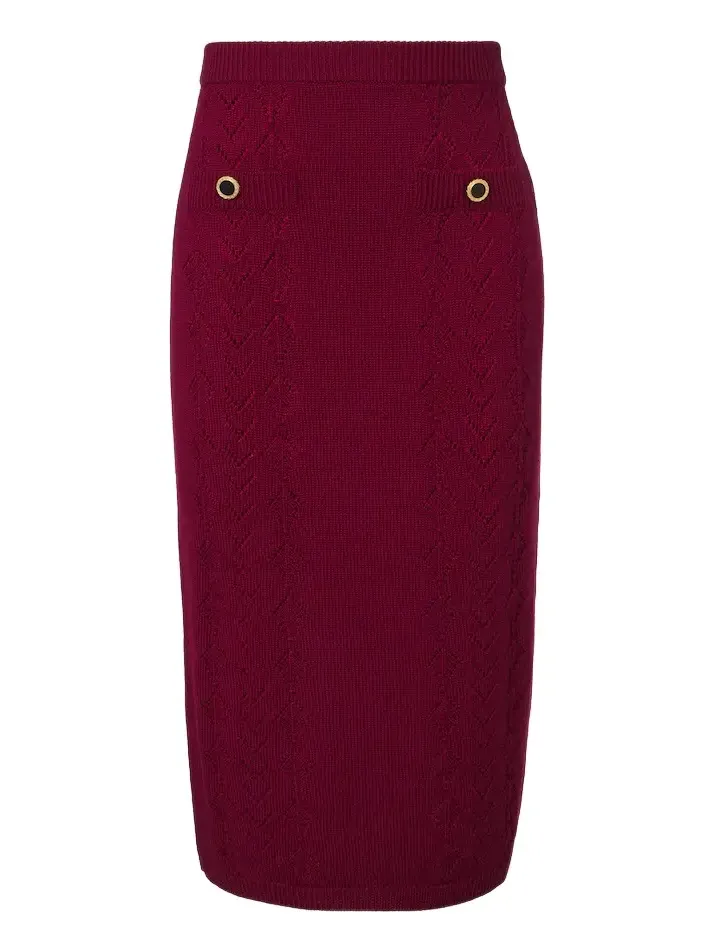 Alessandra Rich Knitted pointelle virgin wool midi skirt