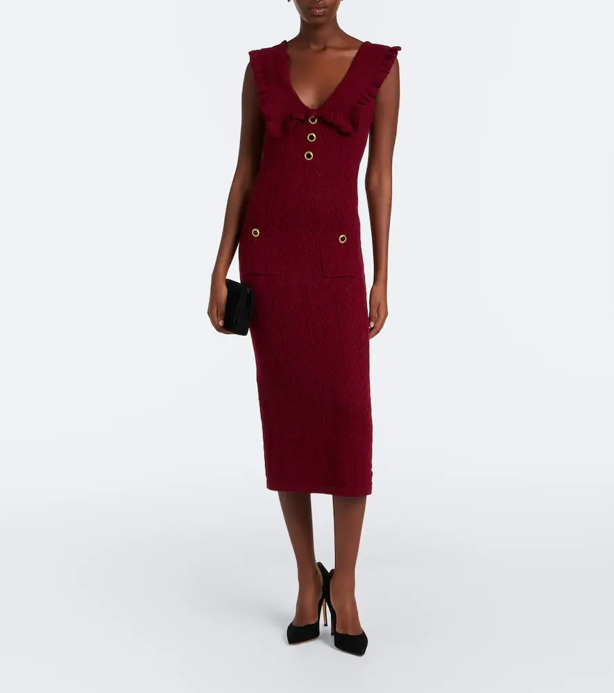 Alessandra Rich Ruffled knitted pointelle midi dress | Thumbnail 3 Alessandra Rich Ruffled knitted pointelle midi dress | Thumbnail 3