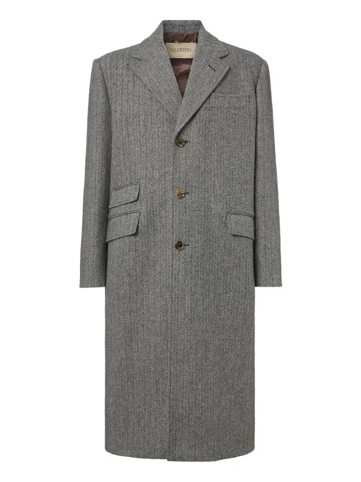 Herringbone virgin wool coat