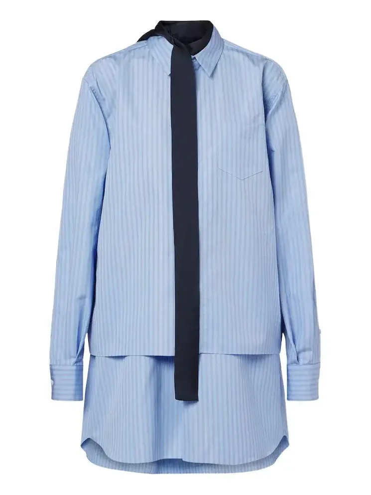 Layered striped cotton-blend poplin shirt