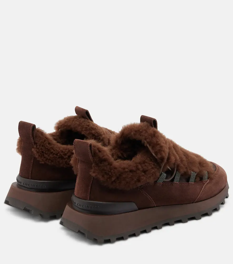 Brunello Cucinelli Monili shearling-trimmed suede sneakers | Thumbnail 2 Brunello Cucinelli Monili shearling-trimmed suede sneakers | Thumbnail 2