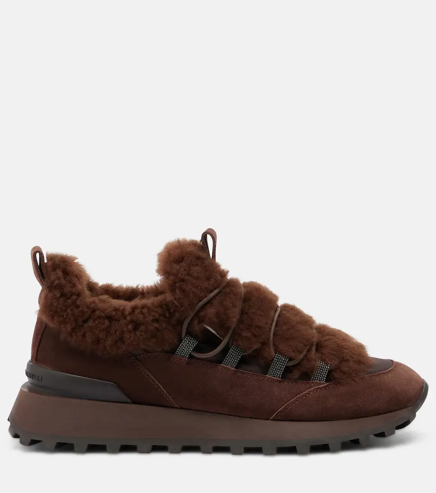 Brunello Cucinelli Monili shearling-trimmed suede sneakers | Thumbnail 3 Brunello Cucinelli Monili shearling-trimmed suede sneakers | Thumbnail 3