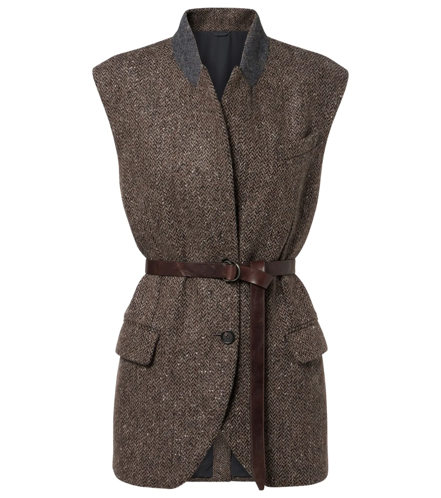 Brunello Cucinelli Monili herringbone sequined wool-blend vest