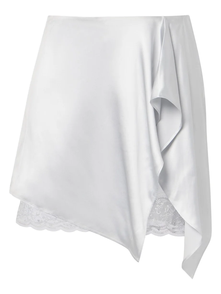 Layered lace-trimmed satin miniskirt Layered lace-trimmed satin miniskirt