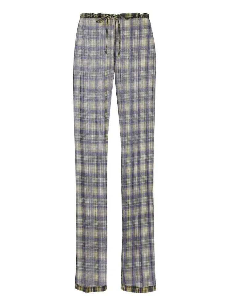 Dries Van Noten Semi-sheer checked chiffon wide-leg pants