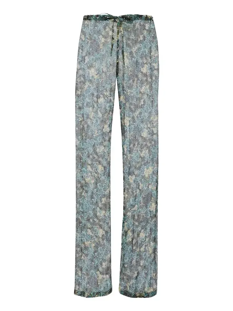Semi-sheer floral wide-leg pants