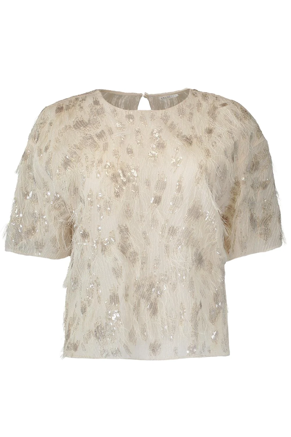 Brunello Cucinelli Animalier Sequin Short Sleeve Blouse