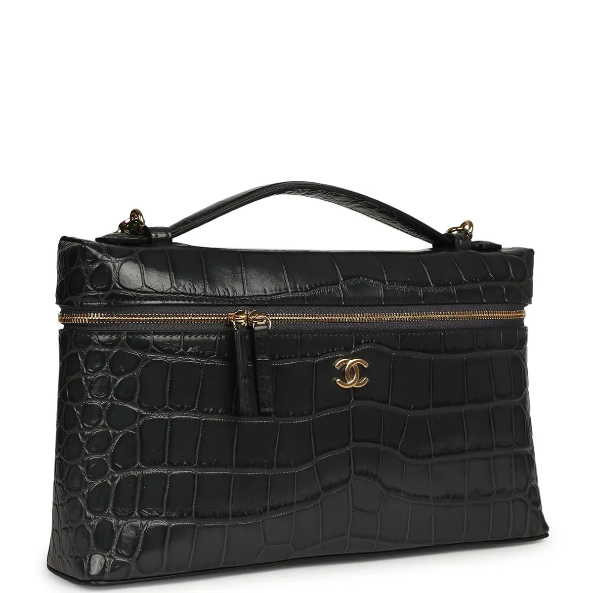 Chanel Chanel Large Top Handle Long Vanity Case Grey Croc Embossed Calfskin Gold Hardware | Thumbnail 2 Chanel Chanel Large Top Handle Long Vanity Case Grey Croc Embossed Calfskin Gold Hardware | Thumbnail 2