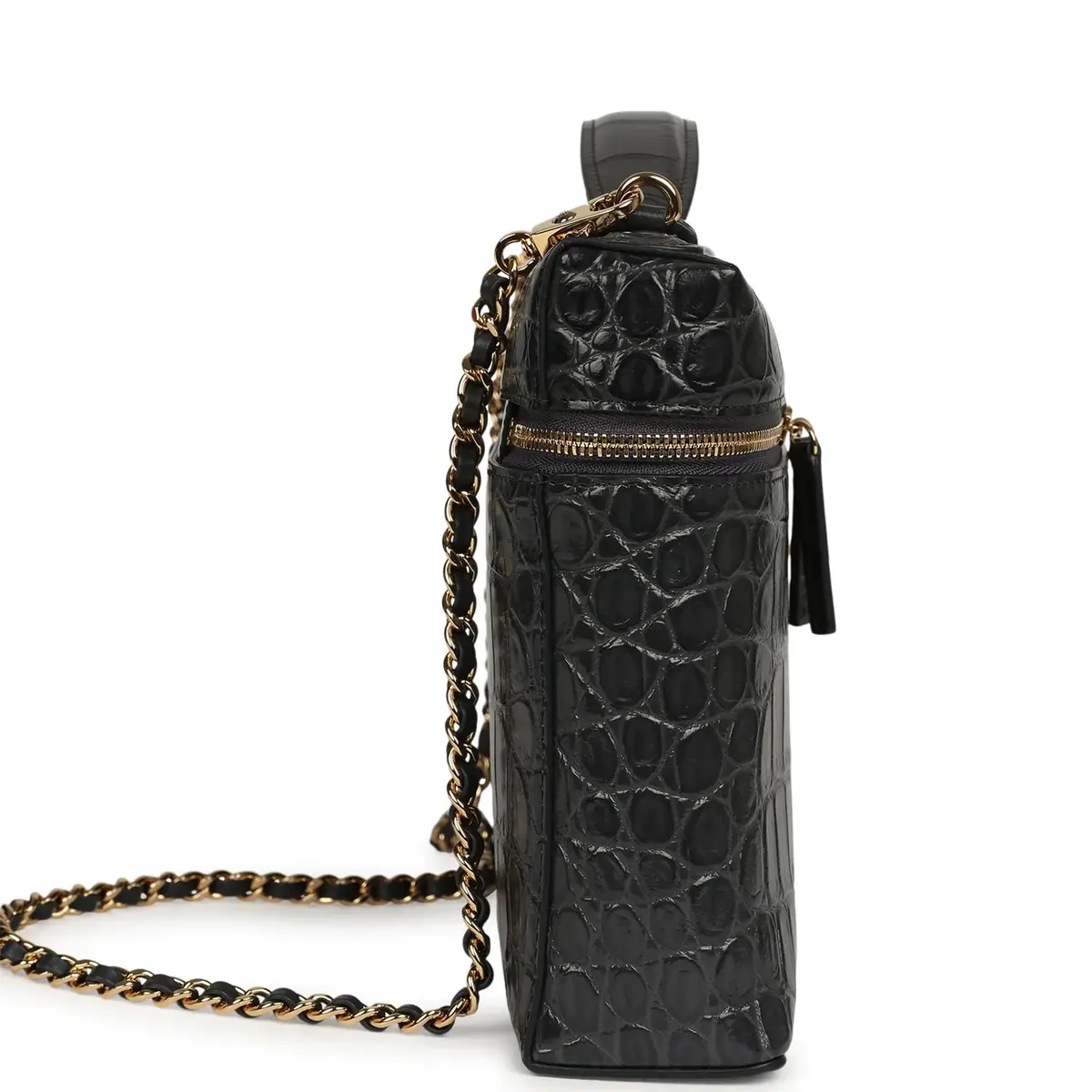 Chanel Chanel Large Top Handle Long Vanity Case Grey Croc Embossed Calfskin Gold Hardware | Thumbnail 3 Chanel Chanel Large Top Handle Long Vanity Case Grey Croc Embossed Calfskin Gold Hardware | Thumbnail 3