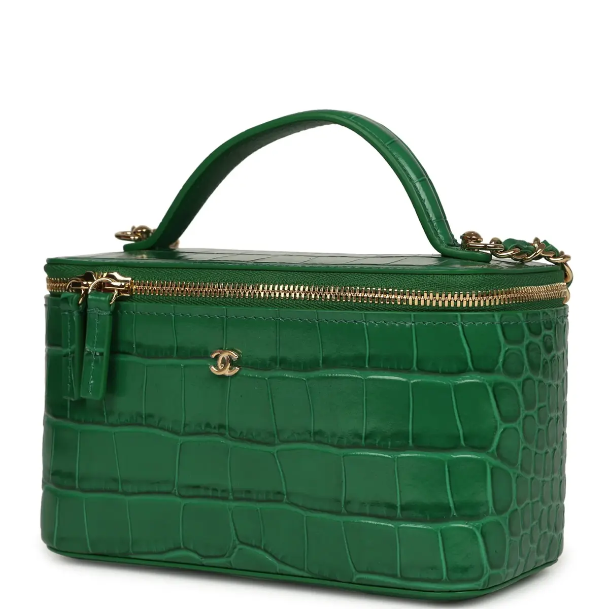 Chanel Chanel Small Top Handle Long Vanity Case Green Croc Embossed Calfskin Gold Hardware | Thumbnail 5 Chanel Chanel Small Top Handle Long Vanity Case Green Croc Embossed Calfskin Gold Hardware | Thumbnail 5