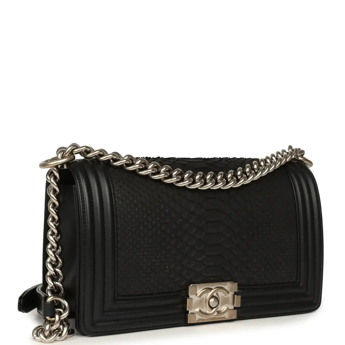 Chanel Pre-owned Chanel Boy Bag Black Python, Calfskin Matte Silver Hardware | Thumbnail 2 Chanel Pre-owned Chanel Boy Bag Black Python, Calfskin Matte Silver Hardware | Thumbnail 2