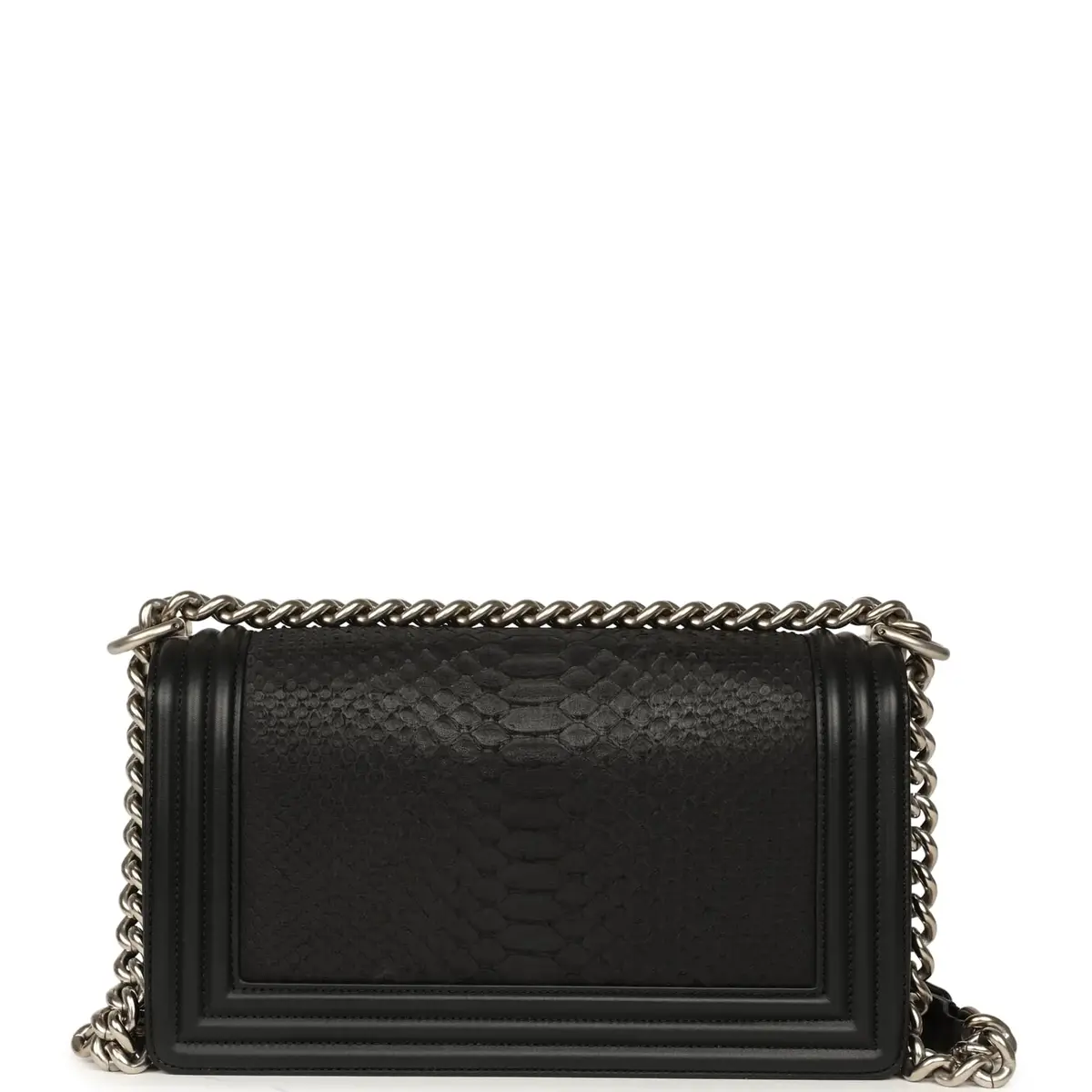 Chanel Pre-owned Chanel Boy Bag Black Python, Calfskin Matte Silver Hardware | Thumbnail 4 Chanel Pre-owned Chanel Boy Bag Black Python, Calfskin Matte Silver Hardware | Thumbnail 4