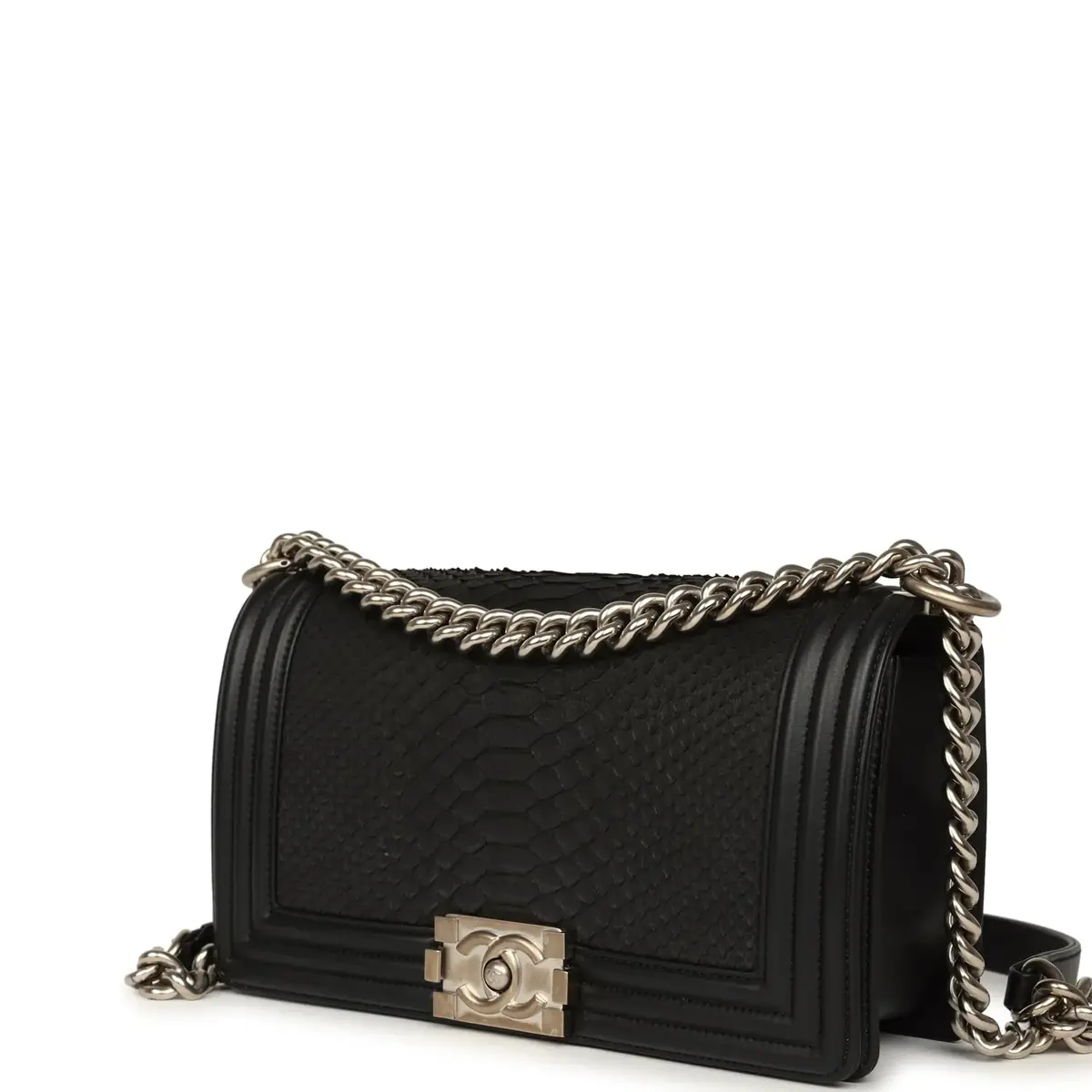 Chanel Pre-owned Chanel Boy Bag Black Python, Calfskin Matte Silver Hardware | Thumbnail 5 Chanel Pre-owned Chanel Boy Bag Black Python, Calfskin Matte Silver Hardware | Thumbnail 5