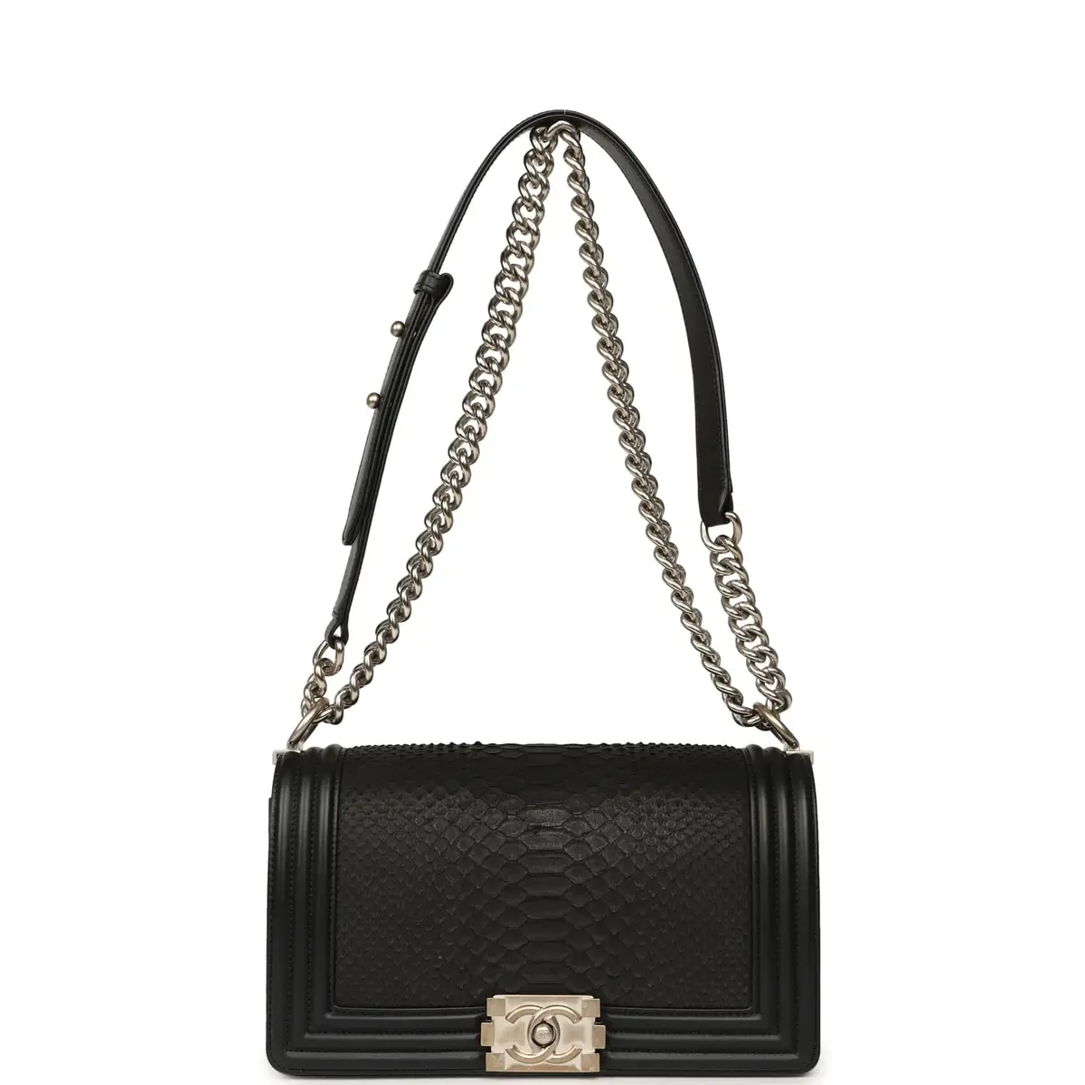 Chanel Pre-owned Chanel Boy Bag Black Python, Calfskin Matte Silver Hardware | Thumbnail 7 Chanel Pre-owned Chanel Boy Bag Black Python, Calfskin Matte Silver Hardware | Thumbnail 7