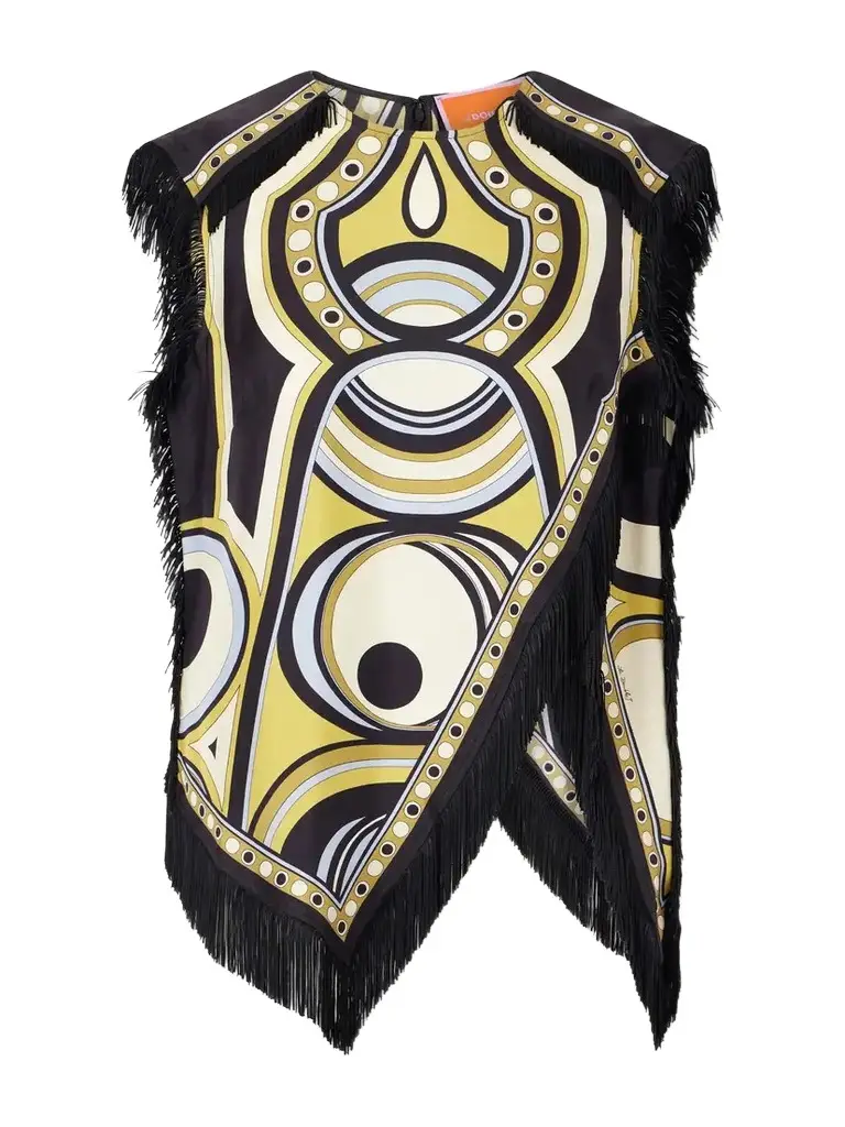La DoubleJ Fringed Asymmetric Printed Silk-twill Top | Image 1 La DoubleJ Fringed Asymmetric Printed Silk-twill Top | Image 1
