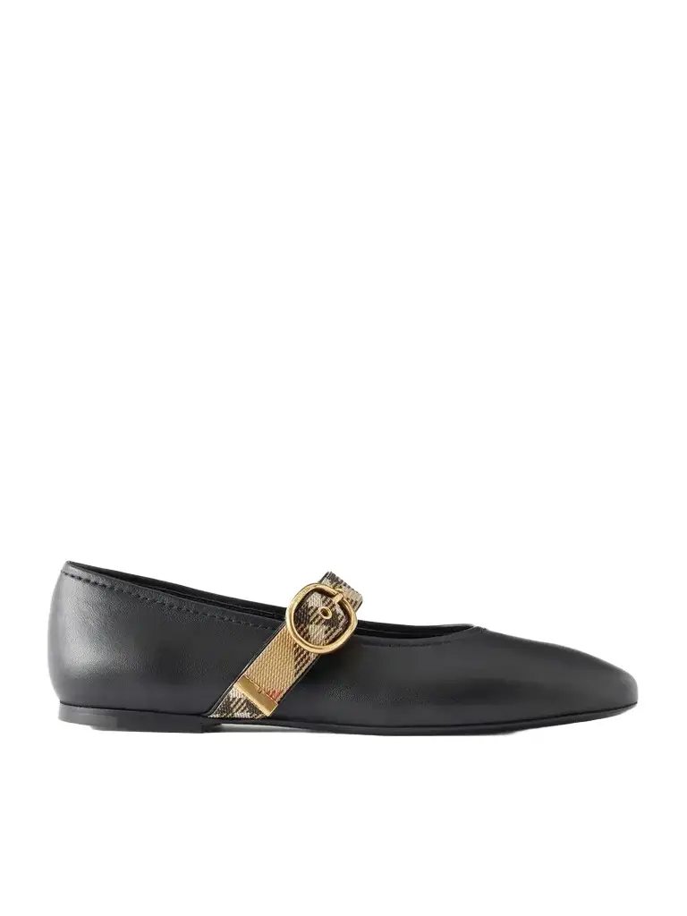 Burberry Check-trimmed Leather Mary Jane Ballet Flats | Image 1 Burberry Check-trimmed Leather Mary Jane Ballet Flats | Image 1
